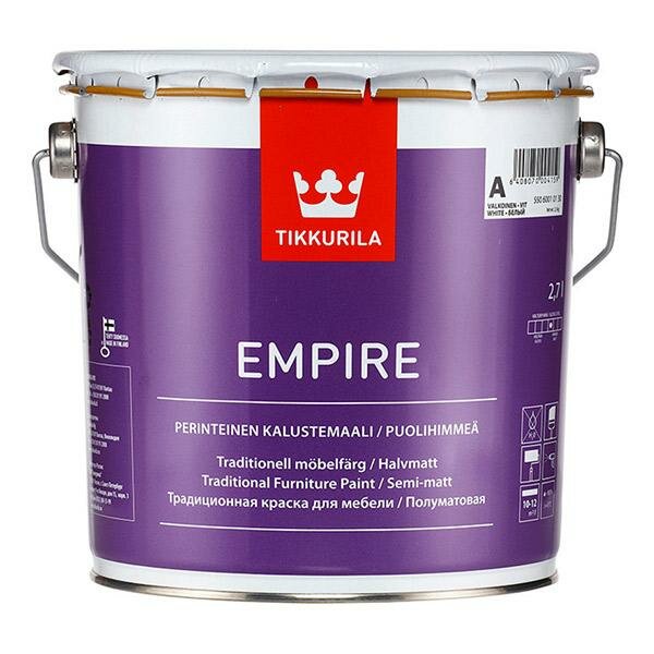 Tikkurila Empire (Тиккурила Эмпире) тиксотропная алкидная краска для мебели  вес:2.7л  блеск:полуматовый  цвет:белый Tikkurila Empire