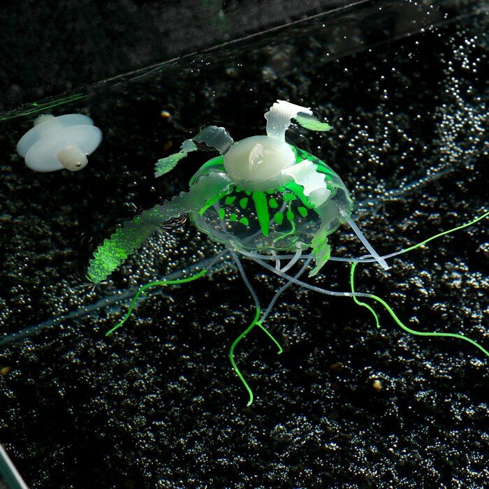 Декор для аквариума "Медуза" силиконовая, с неоновым эффектом, 5 х 5 х 15 см, зелёная - фотография № 3