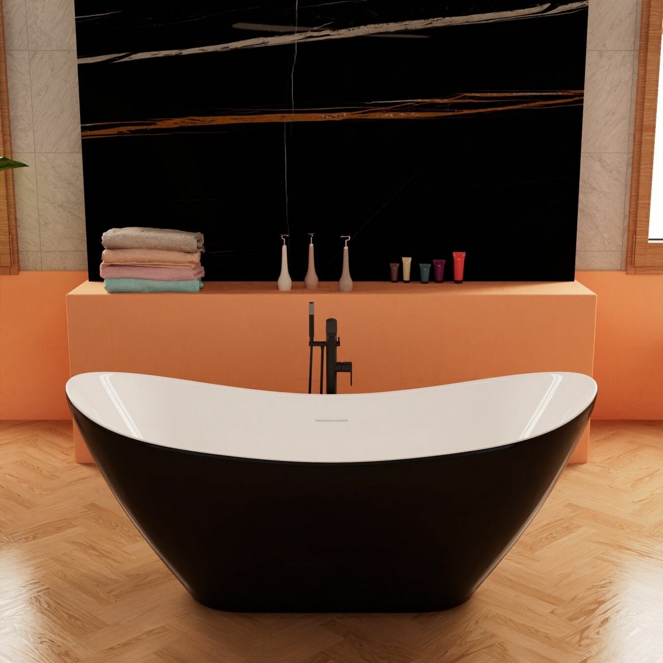 фото Ванна Frank F6107 White/Black отдельностоящая