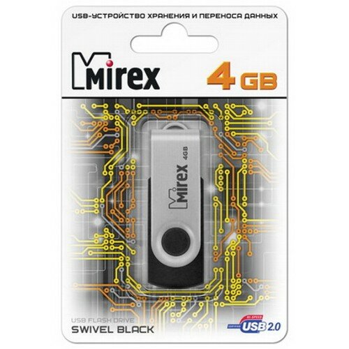 Флешка Mirex Swivel Rubber Black 4 Гб usb 2.0 Flash Drive - резиново черный + металлик