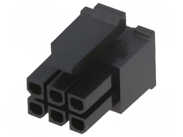 Вилка MOLEX MX-43025-0600, провод-плата, "мама", Micro-Fit 3.0, шаг контактов 3 мм, PIN 6, 2x3, на провод, без контактов, 1шт