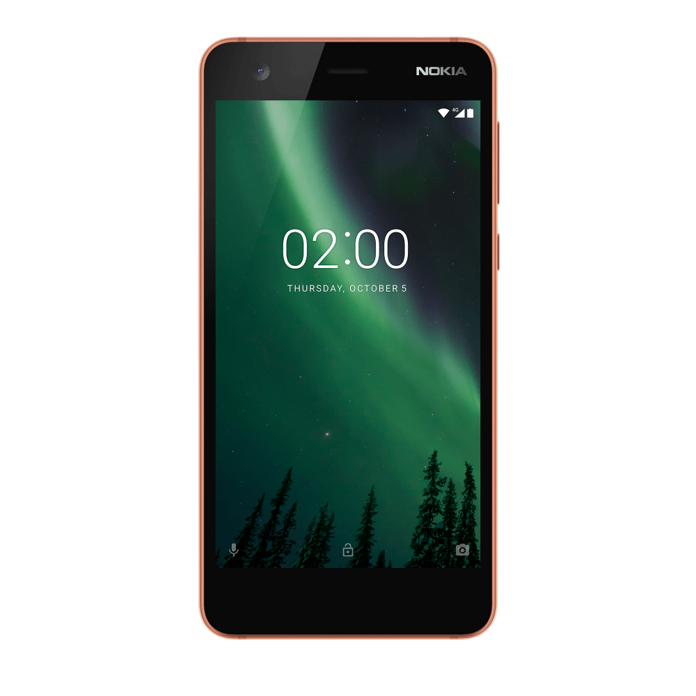 Nokia NOKIA 2 DS TA-1029 COPPER, 5'' 1280x720, 1.3GHz, 4 Core, 1GB RAM, 8GB, up to 128GB flash, 8Mpix/5Mpix, 2 Sim, 2G, 3G, LTE, BT, Wi-Fi, GPS, Micro-USB, 4100mAh, Android 7.1 (Nougat), 163g, 143.5 x 71.3 x 9.30, IP54