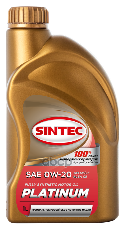 Синтетическое низковязкое моторное масло Sintec Platinum SAE 0W-20, 1 л - фото №1