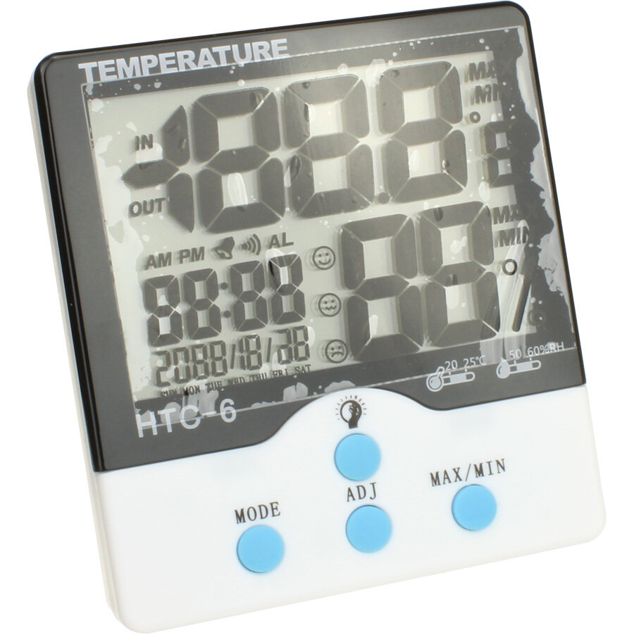 Термометр-гигрометр цифровой HTC-6 комнатный часы будильник, дата - фотография № 1