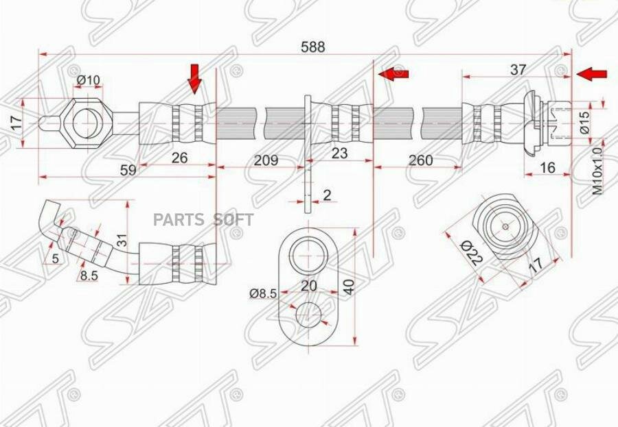 Шланг тормозной перед (Таиланд) TOYOTA CAMRY/VISTA 94-98 RH SAT ST-90947-02792 | цена за 1 шт