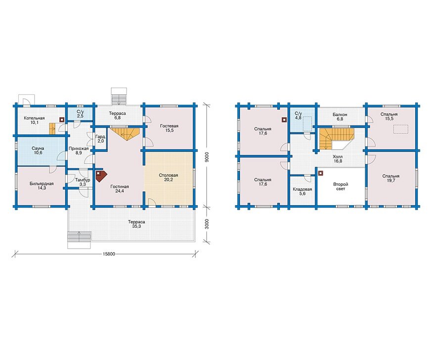 Проект дома Plans-12-62 (209 кв.м, клееный брус) - фотография № 3