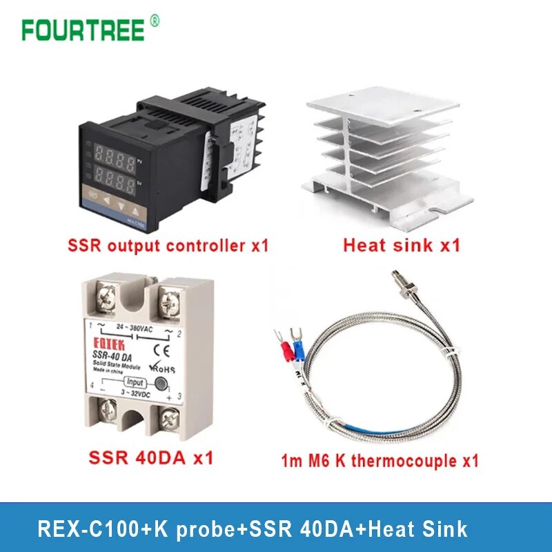 фото Цифровой ПИД-регулятор температуры REX-C100, термостат + SSR 40DA
