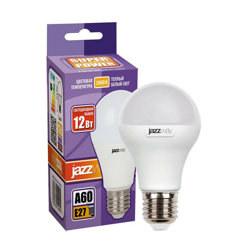 Лампа светодиодная PLED- SP A60 12w E27 3000K 230/50 Jazzway груша , 2 шт.