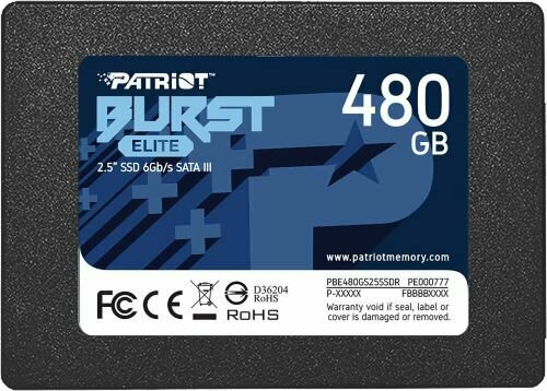 Накопитель SSD 2.5'' Patriot Memory PBE480GS25SSDR Burst Elite 480GB 6Gb/s 450/320MB/s IOPS 40K/40K MTBF 2M 7mm