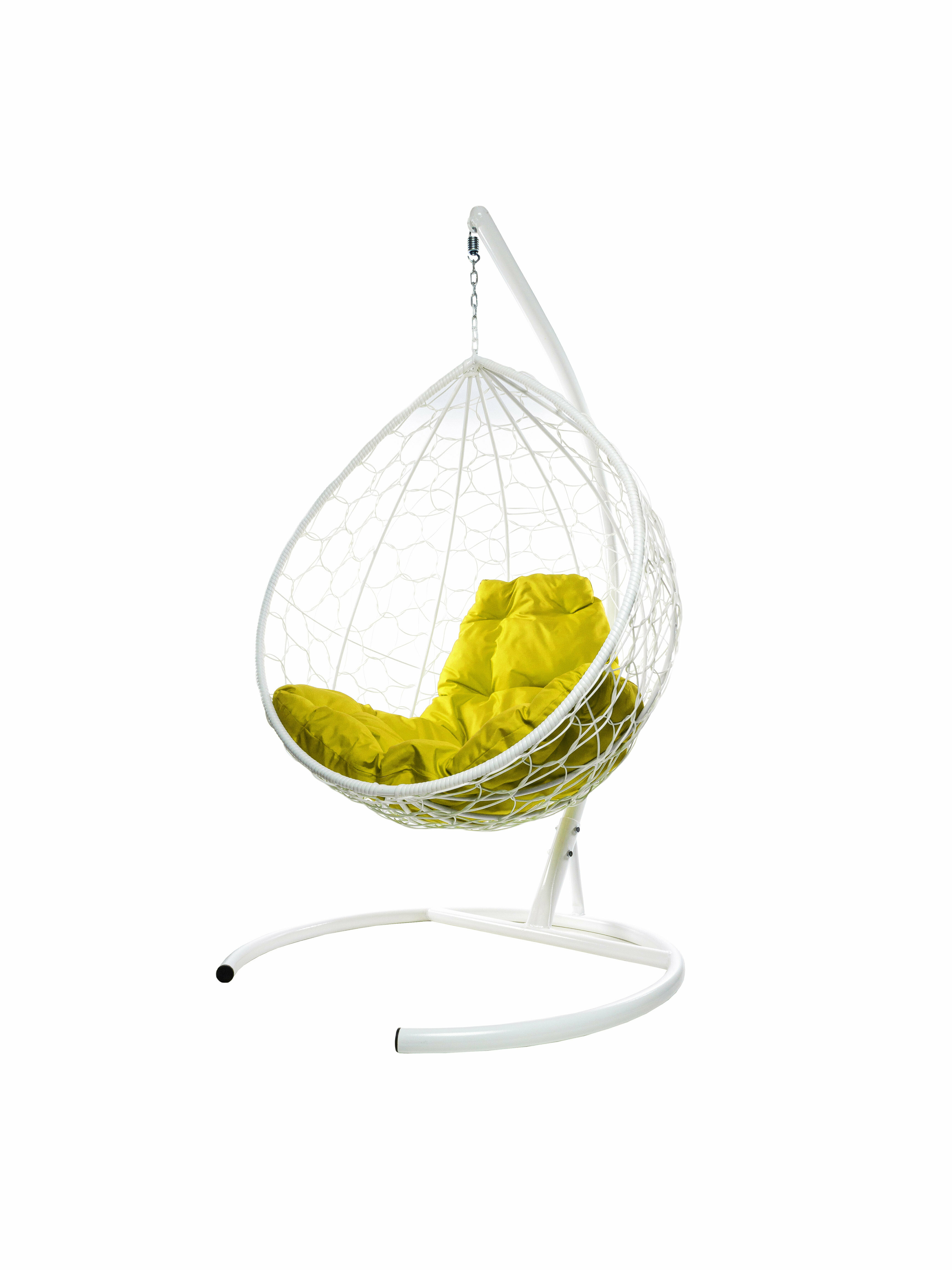 Подвесное кресло ротанг белое, желтая подушка - фотография № 3