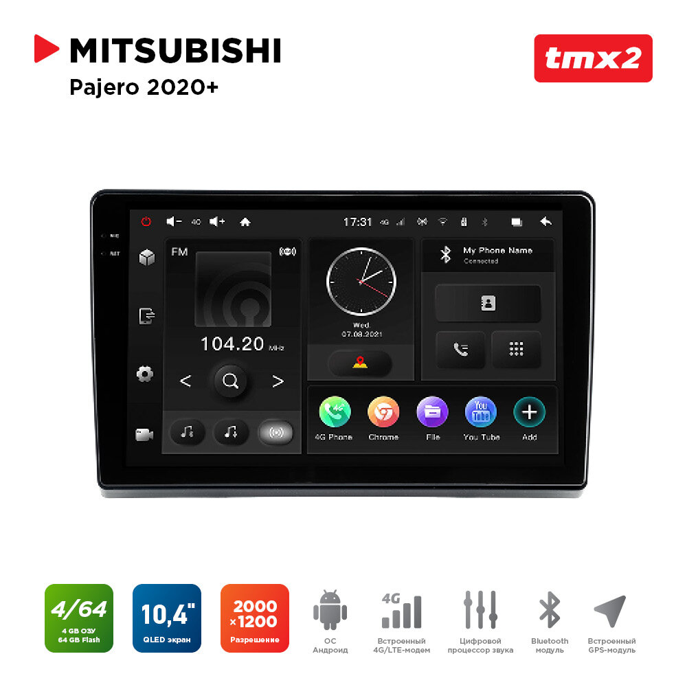 Автомагнитола Mitsubishi Pajero 20+ (MAXIMUM Incar TMX2-6115-4) Android 10/2000*1200, BT, wi-fi, 4G LTE, DSP, 4-64Gb, 10.4"