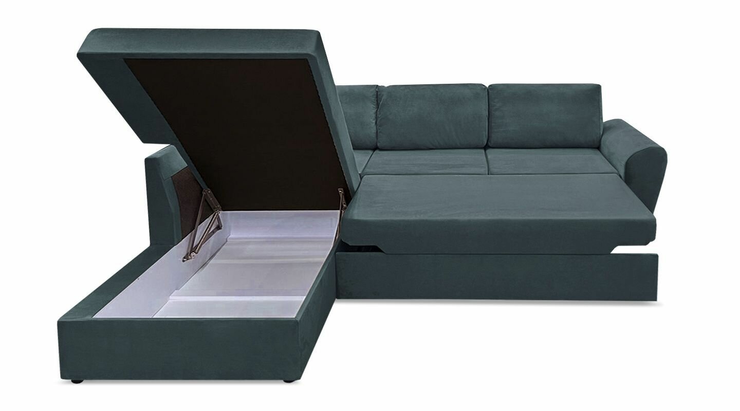 Диван кровать угловой раскладной AH!DIVAN (АхДиван) Орхус, 240x221х71 см, механизм дельфин, независимый пружинный блок, темно-зеленый левый - фотография № 8