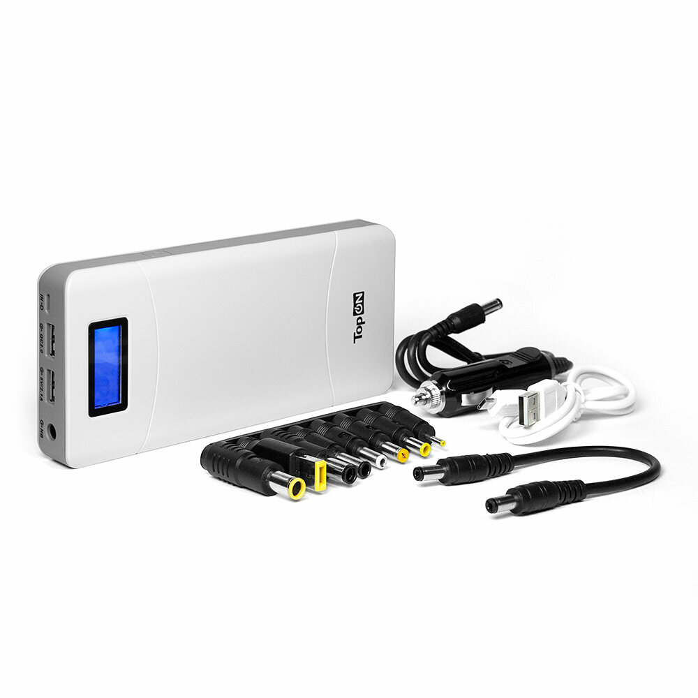 Внешний аккумулятор TopON TOP-T72/W18000mAh (66.6Wh) QC 2.0, 2 USB для ноутбука, планшета, смартфона и аккумулятора авто. Белый
