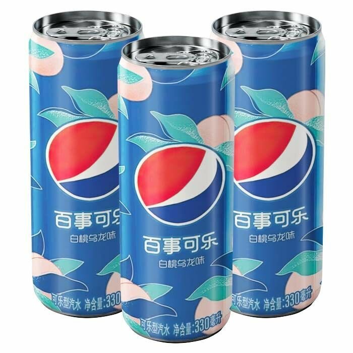 Газированный напиток Pepsi Peach Oolong со вкусом персика и чая Улун (Китай), 330 мл (3 шт) - фотография № 1