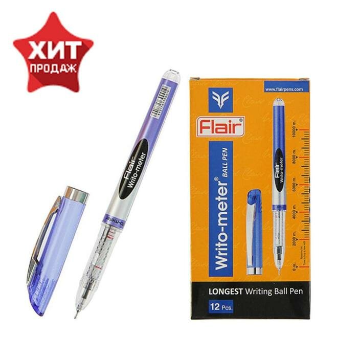 Flair Ручка шариковая Flair Writo-Meter, узел- игла 0,6 мм (пишет 10 км) масляная основа, шкала на стержне, синяя