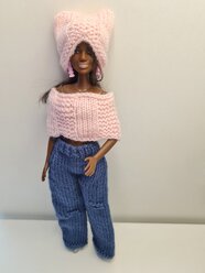 Комплект одежды для кукол «MiniFormy» «Штаны-джинсы в комплекте с розовым верхом» (3 изделия). Рост 29-30 см.