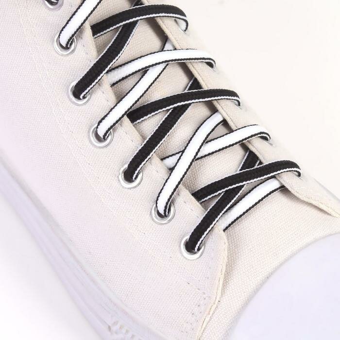 Шнурки для обуви, пара, круглые, d = 5 мм, 110 см, цвет чёрный/белый - фотография № 1