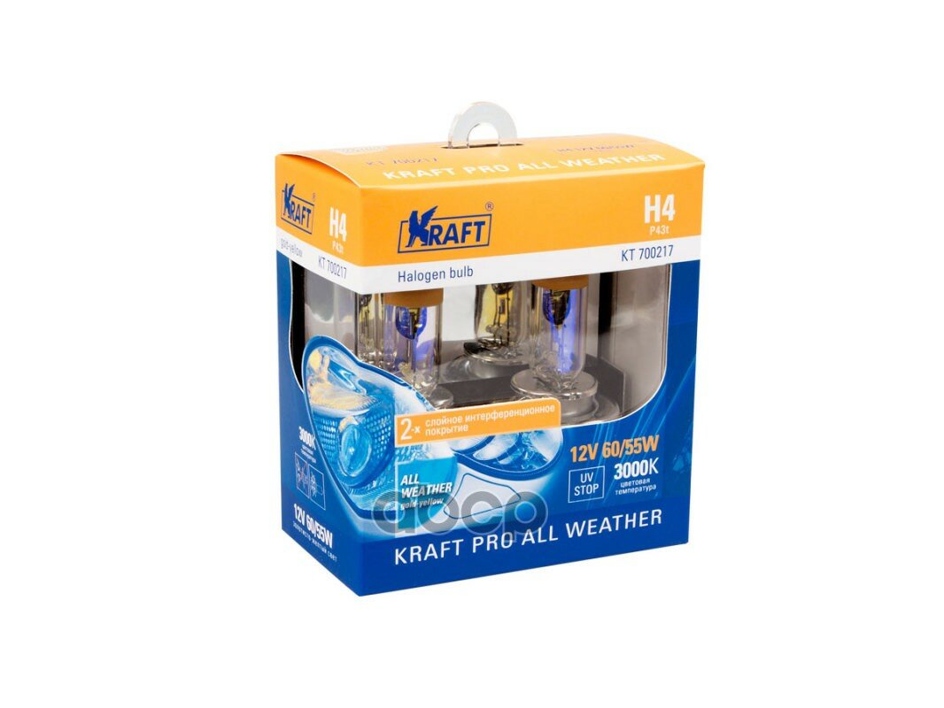 Автолампа H4 12V 60/55W (P43t) Kraft Pro All Weather (2Шт. Блистер) Kraft арт. KT700217