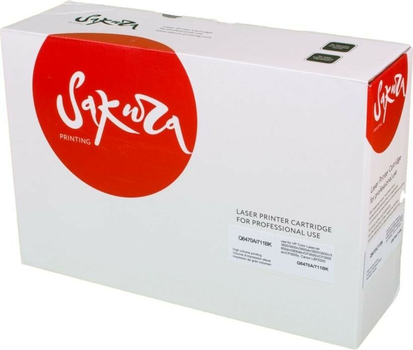 Картридж SAKURA Q6470A/711Bk для HPColor LaserJet 3600/3600n/3600dn/3800/3800n/3800dn/3800dtn/CP3505n/CP3505dn/CP3505x, Canon LBP5300 черный, 6000 к.