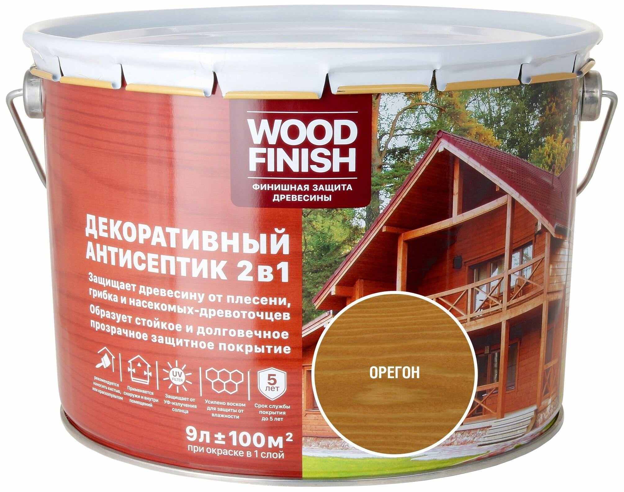 Антисептик лессирующий Wood Finish орегон 9 л Dekart - фото №1