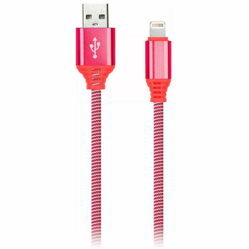 Кабель Smartbuy iK-512NS, USB(AM) - Lightning(M), для Apple, в оплетке, 2A output, 1м, красный, 321347