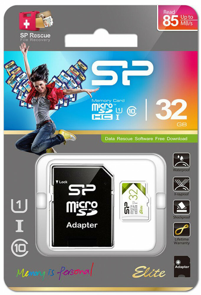 Карта памяти 32Gb MicroSD Silicon Power Elite Class 10 + SD адаптер (SP032GBSTHBU1V21SP)