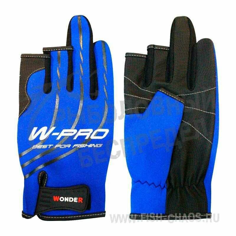 фото Перчатки Wonder W-PRO FGL-045 р-р XXL, синие/чёрные, 3 обрез. пальца, неопрен