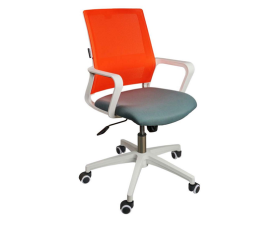 Офисное кресло для персонала NORDEN БИТ LB / Белый пластик / Оранжевая сетка / Темно-серая ткань