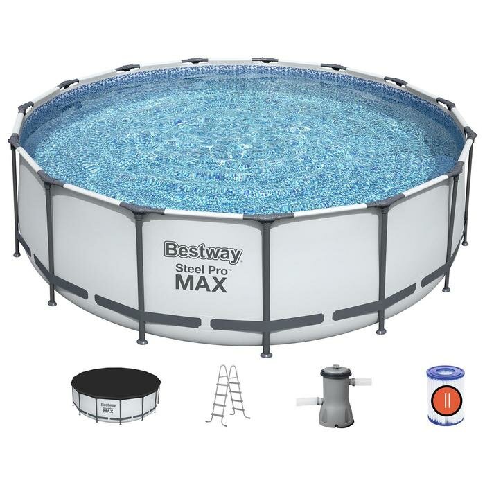 Bestway Бассейн каркасный Steel Pro MAX, 457 х 122 см, фильтр-насос, лестница, тент, 56438 Bestway - фотография № 1