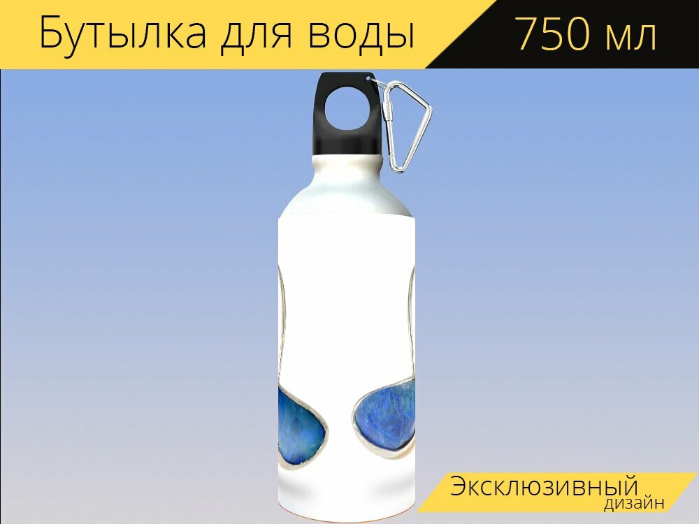 Бутылка фляга для воды "Валунный опал, серьги, ювелирные изделия" 750 мл. с карабином и принтом