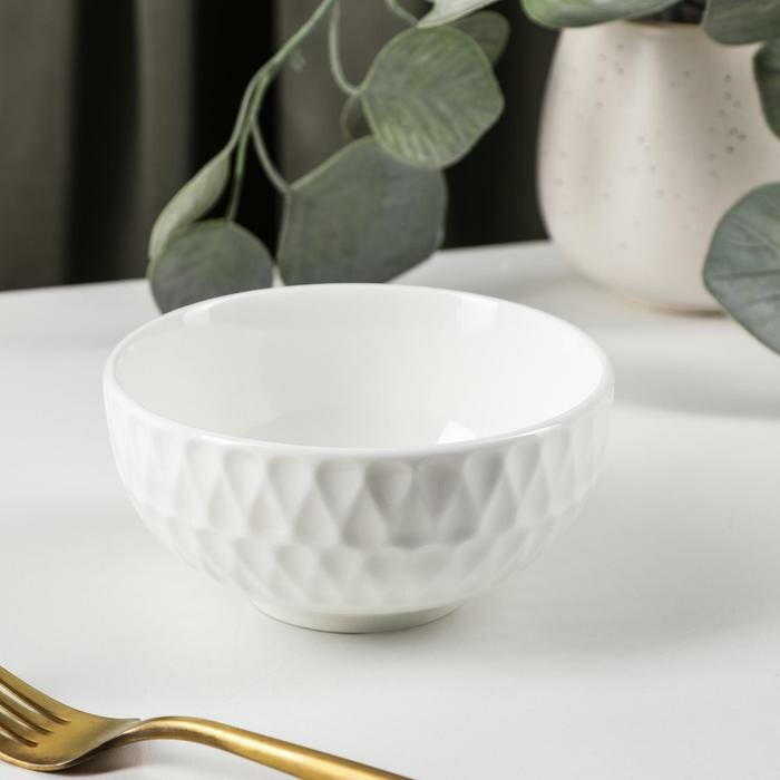 фото Миска фарфоровая Доляна «Эстет. Герда», 300 мл, d=11,5 см, цвет белый