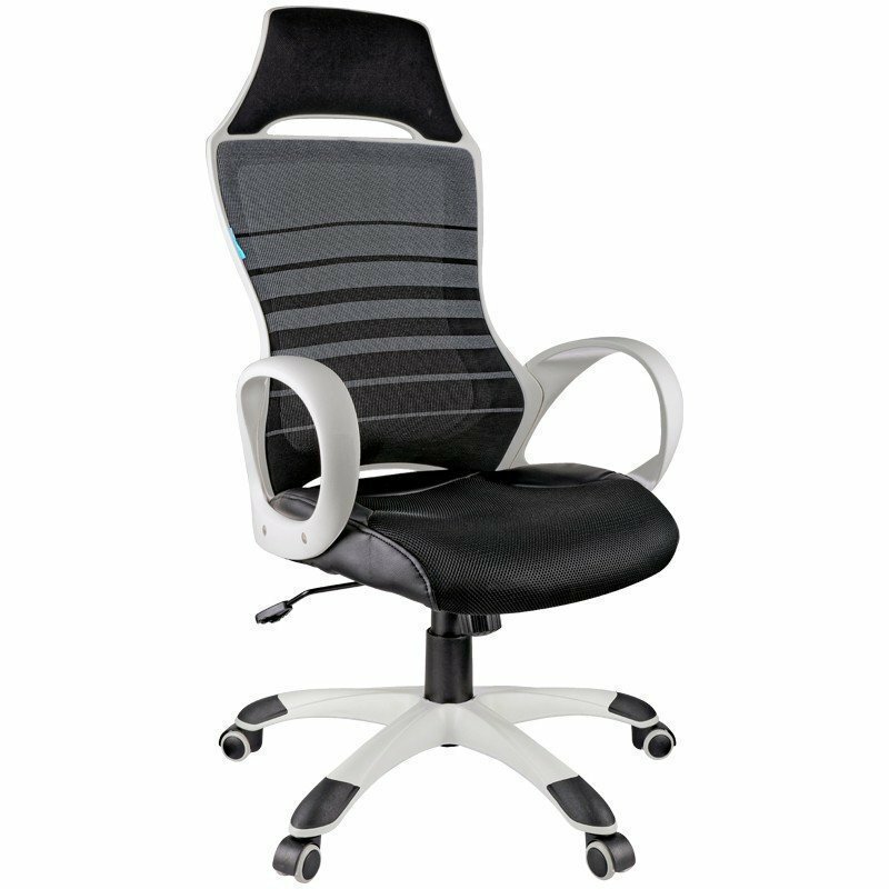 Кресло игровое Helmi HL-S05 "Podium", ткань/сетка/экокожа черная, пластик белый 274810