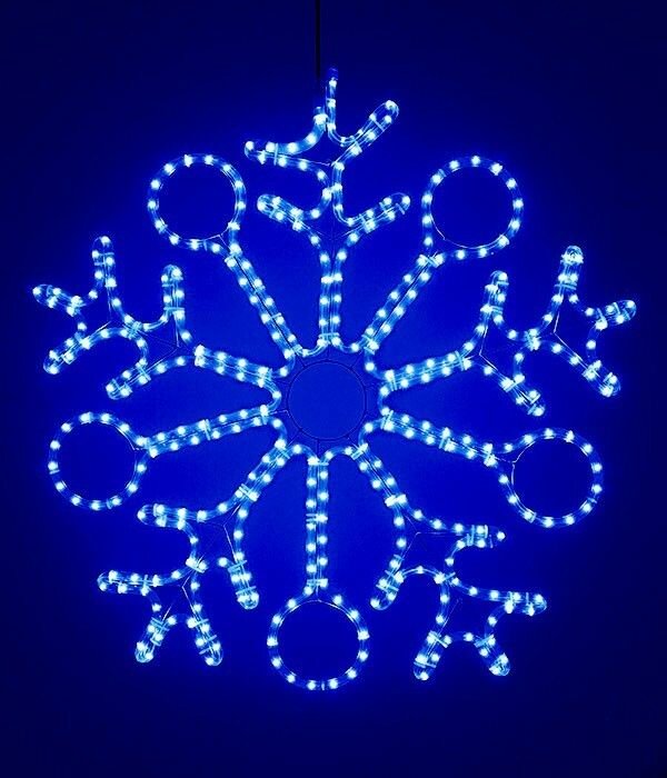 Светодиодная снежинка C кольцами дюралайт синие LED-огни 80 см уличная BEAUTY LED LC-13051
