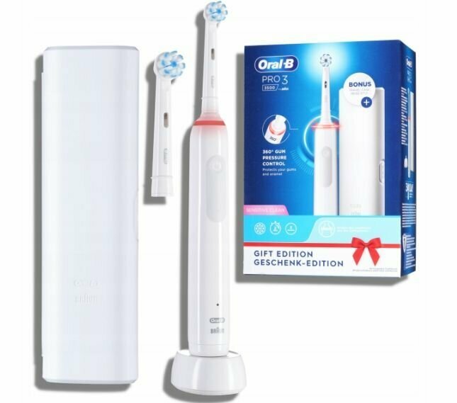 Электрическая зубная щетка Oral B Pro 3 3500 White Sensitive с футляром и дополнительной насадкой