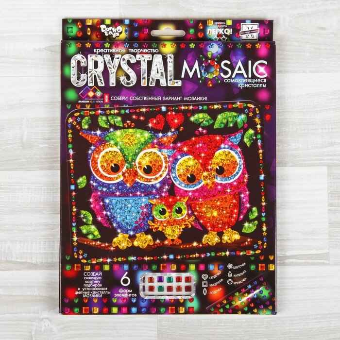 Набор для создания мозаики «Совушки» CRYSTAL MOSAIC, на тёмном фоне