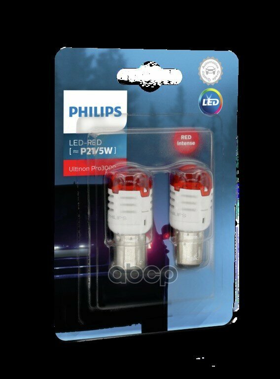 Комплект Светодиодных Ламп Led Red P21/5w Bay15d 12в/0,8/1,75вт B2 (2шт) Philips арт. 11499U30RB2