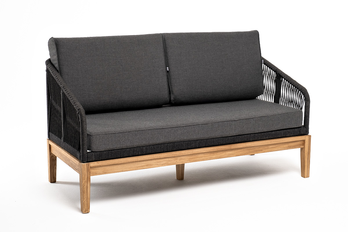 "Канны" диван 2-местный плетеный из роупа, основание дуб, темно-серый - фотография № 4