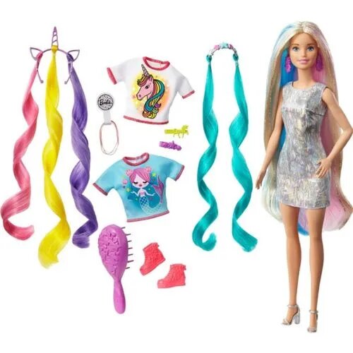 Barbie® Радужные волосы Кукла Барби со съемными разноцветными прядями