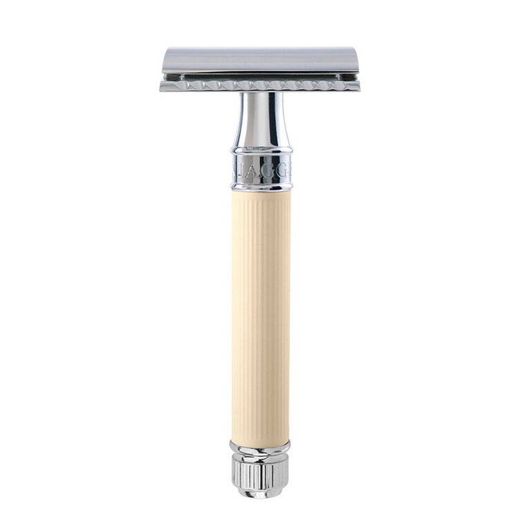 Станок хром бежевое резиновое покрытие Т-образный EDWIN JAGGER Safety Razor Chrome Beige/1 шт