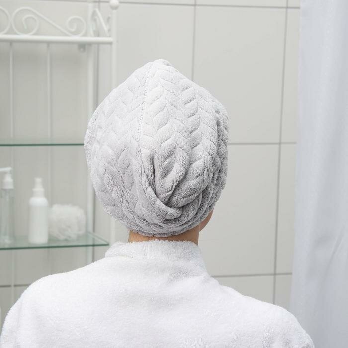 Чалма с пуговкой для сушки волос Доляна «Нежность», микрофибра, цвет микс - фотография № 2