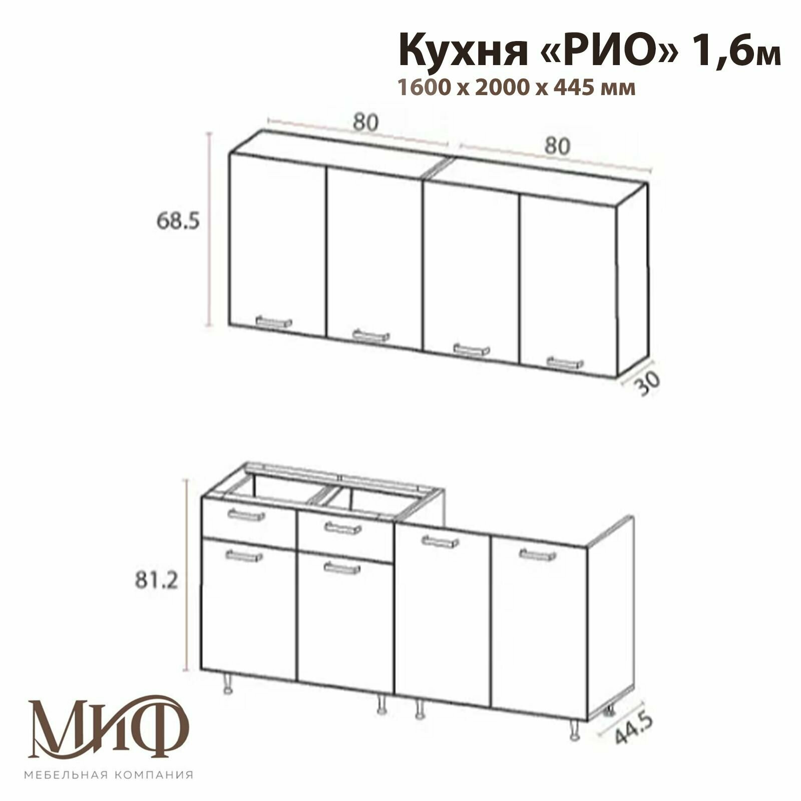 Кухонный гарнитур МК "МиФ" РИО 1.6 м Мята - фотография № 3