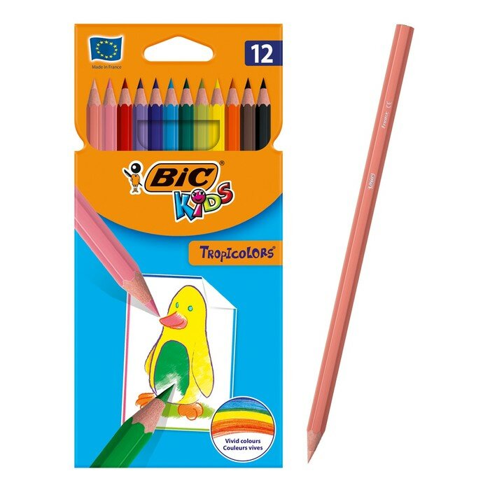 BIC Карандаши 12 цветов BIC Kids Tropicolors, детские, шестигранные, ударопрочные