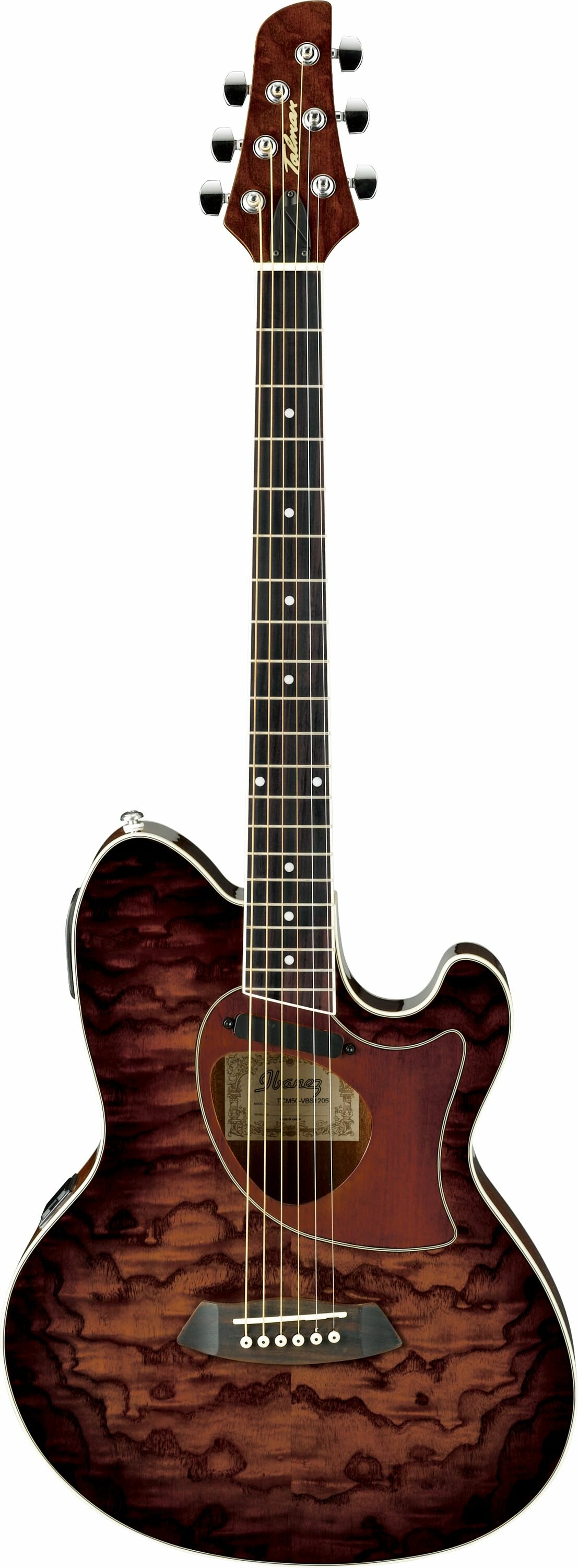 IBANEZ TCM50-VBS акустическая гитара цвет санберст корпус махагон верхняя дека ясень гриф махагон накладка палисандр 19 ладов вырез бридж пали
