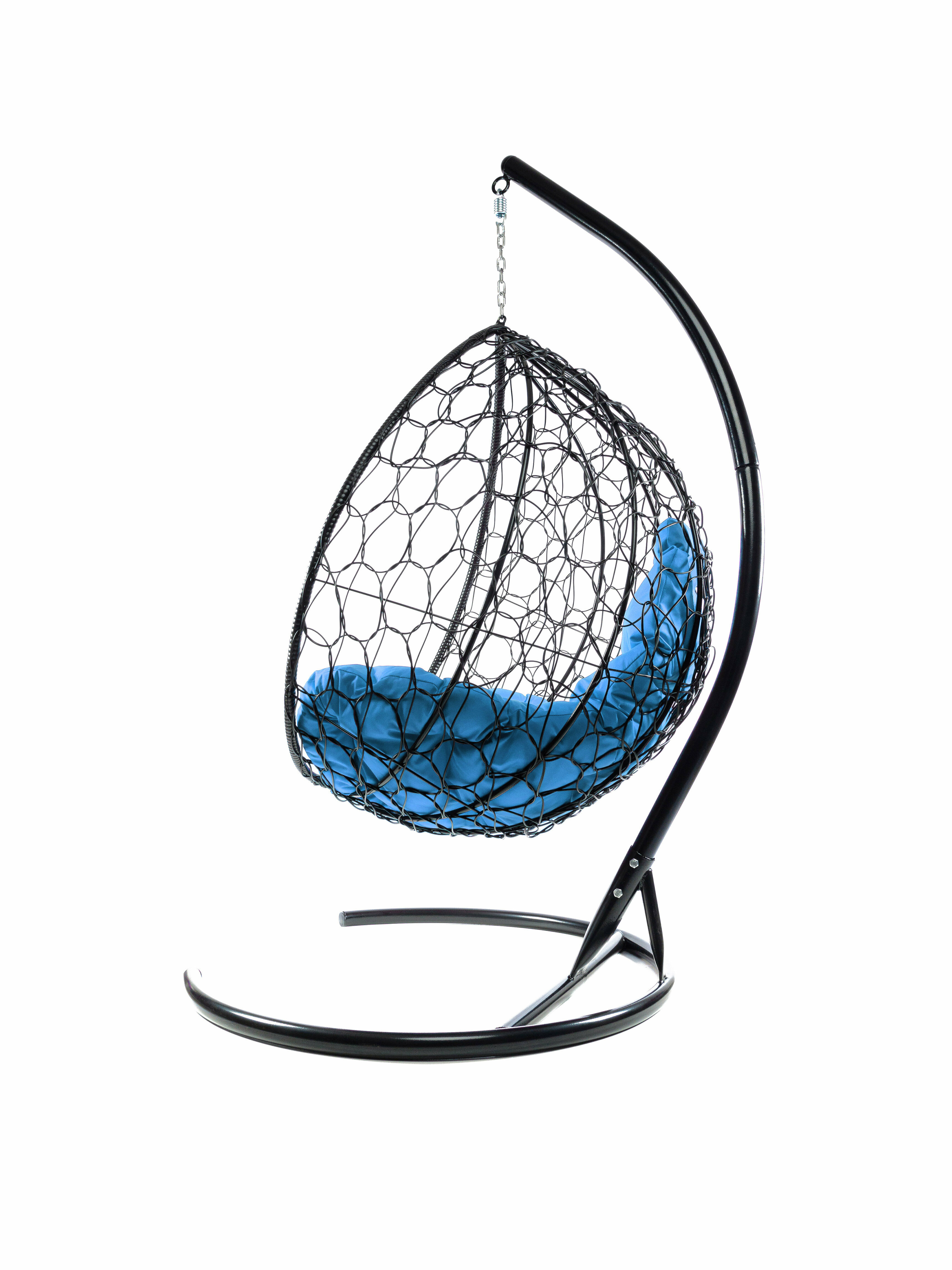 Подвесное кресло ротанг чёрное, голубая подушка - фотография № 6