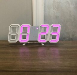 Настенные часы настольные часы LED CLOCK , белые с розовый светом / календарь, будильник, термометр