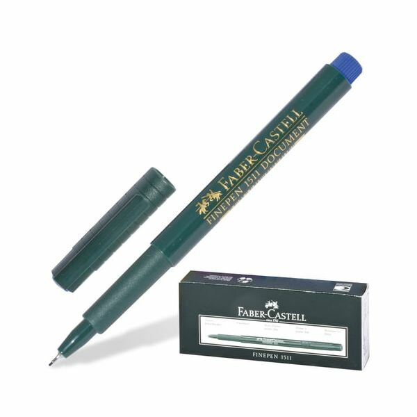 Ручка капиллярная FABER-CASTELL Finepen 1511, синяя, корпус зеленый, линия письма 0,4 мм, FC151151, (10 шт.)
