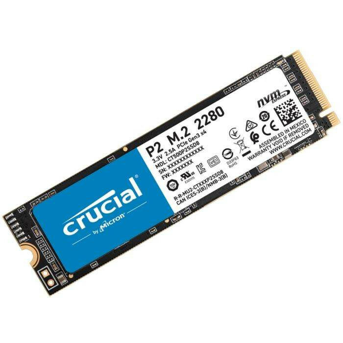 Твердотельный накопитель Crucial SSD Disk P2 500GB M.2 2280 NVMe (PCIe Gen 3 x4) SSD (2300 MB/s Read 940 MB/s Write), 1 year