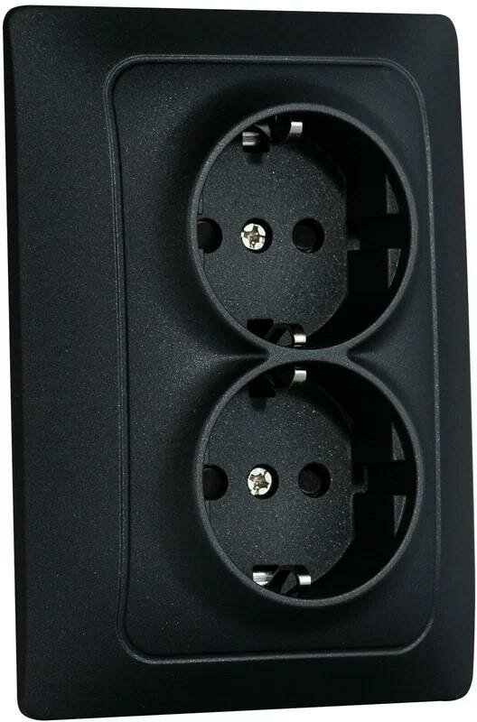 фото Механизм розетки 2-местн. с/з с з/ш СП Bravo 16А IP20 250В графит GUSI С10Р6-010
