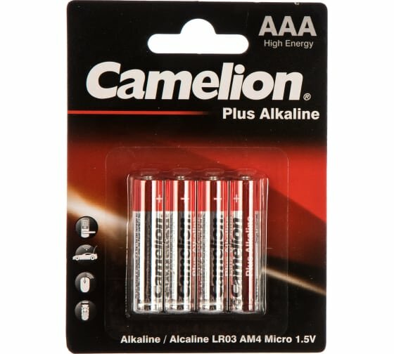 Camelion Plus Alkaline BL4 LR03 (LR03-BP4, батарейка,1.5В) (4 шт. в упаковке)