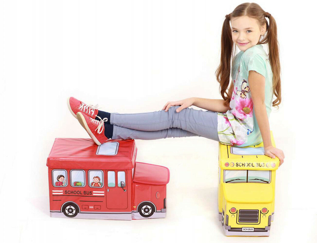 Ящик-пуф для игрушек "Школьный автобус" красный - фотография № 5